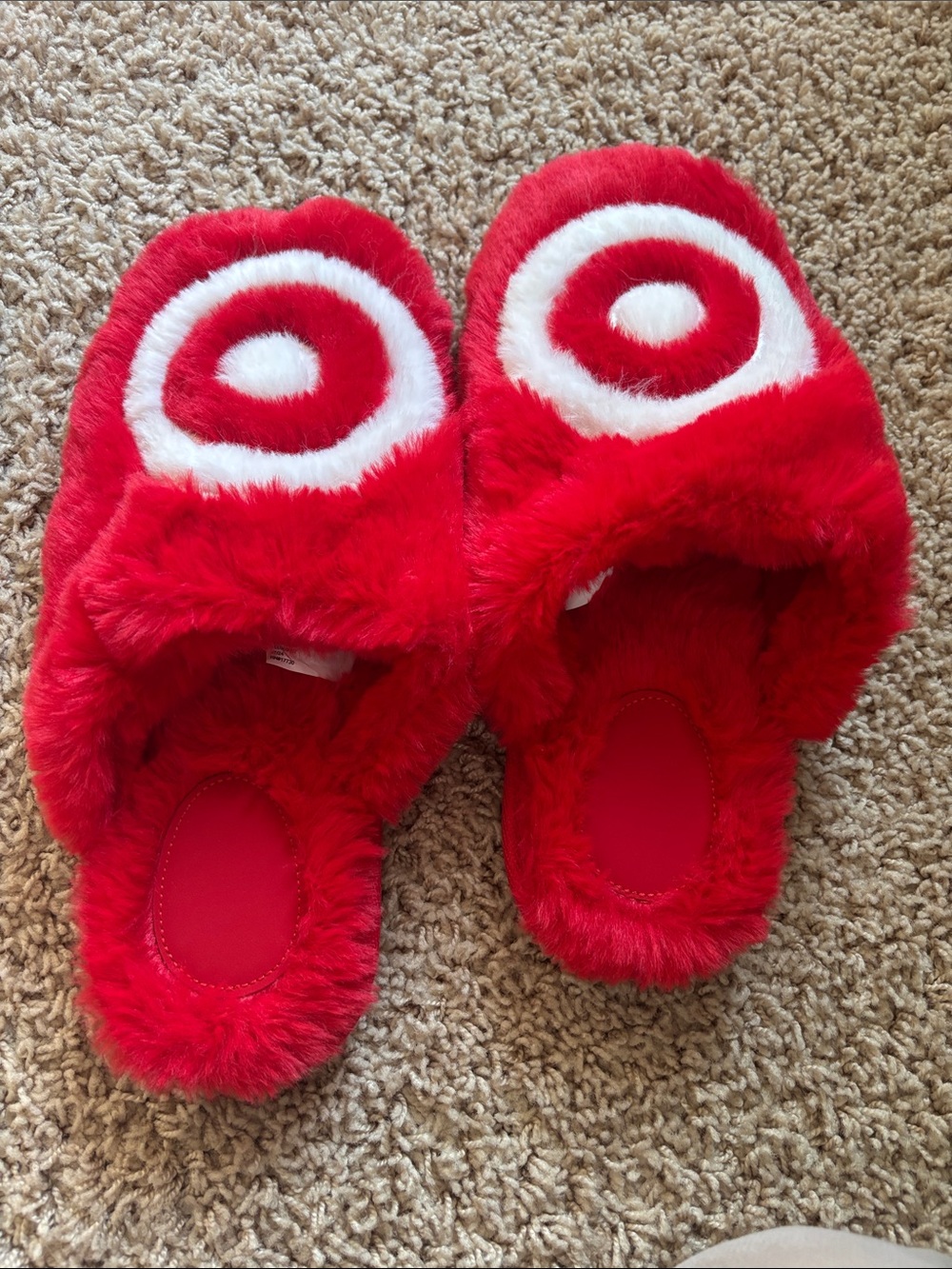Mens Red Plush Slide Slippers with Target Logo
